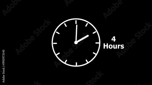 4 hours service clock icon. 4 hours customer service concept. 4 Hours Countdown Animation.