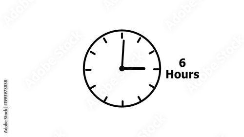 6 hours service clock icon. 6 hours customer service concept. 6 Hours Countdown Animation.