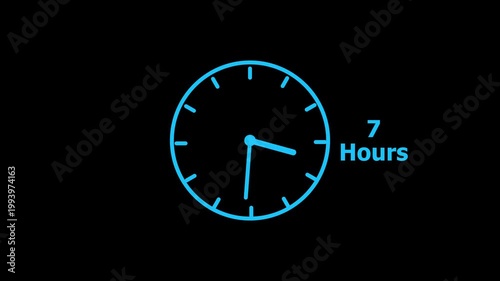 7 hours service clock icon. 7 hours customer service concept. 7 Hours Countdown Animation.