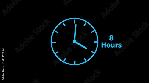 8 hours service clock icon. 8 hours customer service concept. 8 Hours Countdown Animation.