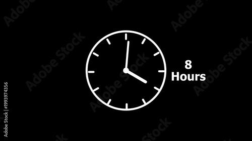8 hours service clock icon. 8 hours customer service concept. 8 Hours Countdown Animation.