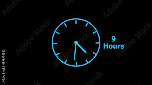 9 hours service clock icon. 9 hours customer service concept. 9 Hours Countdown Animation.