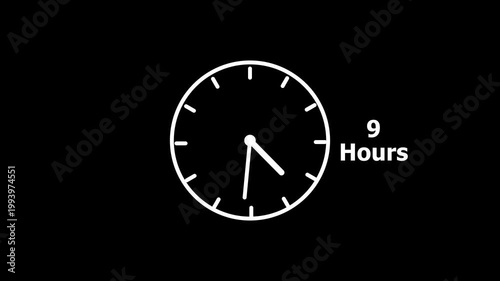 9 hours service clock icon. 9 hours customer service concept. 9 Hours Countdown Animation.