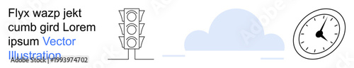 Time management, transportation planning, cloud services, punctuality, urban traffic, scheduling tools. Minimal traffic light, stylized cloud analog clock. Transportation and time management