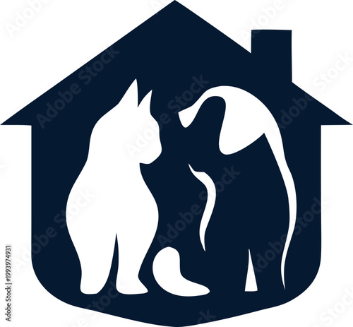 Pet care vector logo icon featuring dog and cat silhouettes. Ideal for animal clinics, grooming services, shelters, and creative design use.