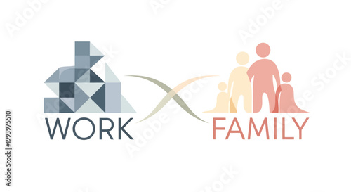 A graphic illustration represents 'Take Our Daughters and Sons to Work Day' with the word 'work' shown via a geometric blue design that is paired with the word 'family' using
