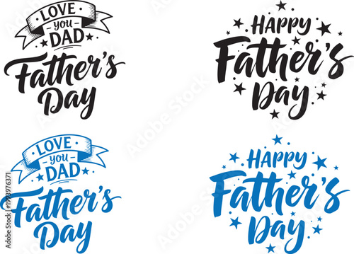 Father's day typography collection hand lettered designs with festive elements