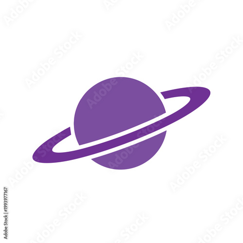 Minimalist purple planet icon with rings on white background.