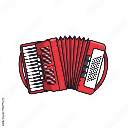 Vibrant Red Accordion Musical Instrument Illustration.