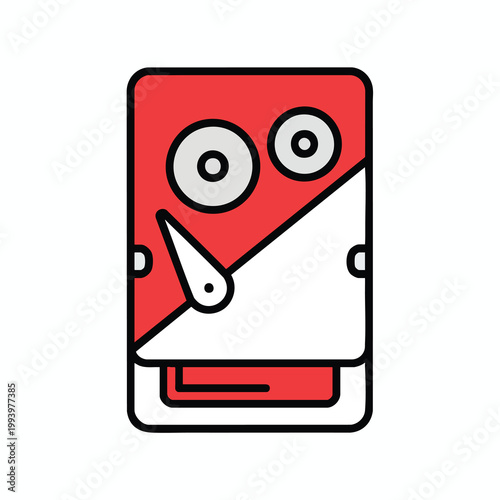 Minimalist vector icon of a red guitar effects pedal.