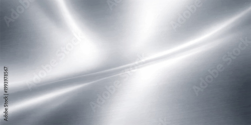 A polished silver brushed metal texture with a shiny stainless steel surface and industrial chrome reflections creates a sleek metallic aluminum backdrop pattern