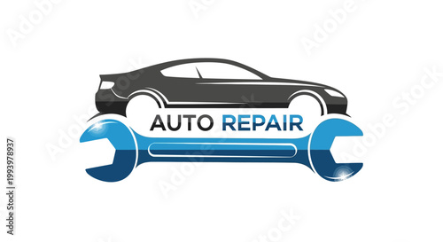 Auto Repair Service Emblem with Car and Wrench.