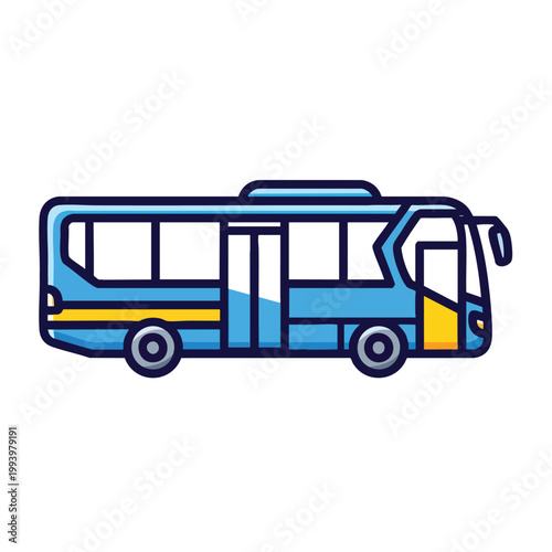 Cartoon blue bus icon for public transport design.