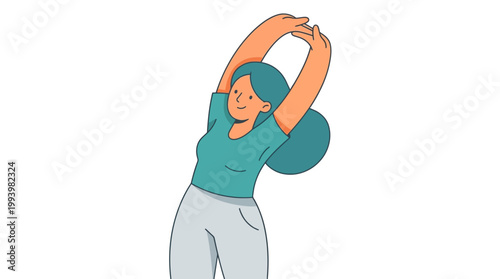 Woman stretching illustration with arms raised isolated on white background