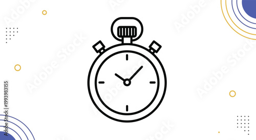 Stopwatch icon design with line art style and decorative corner elements on a clean white background for time management concepts.