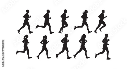 Dynamic vector illustration of runners in motion athletes training for marathon race energetic individuals showing speed.