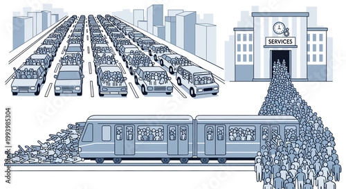 Commuters rush to train station daily.