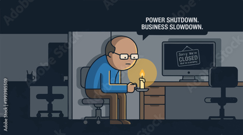 Businessman Holding Candle During Power Shutdown and Business Slowdown