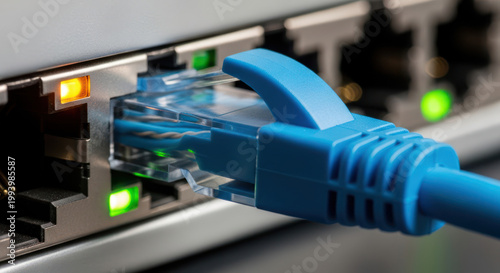 Ethernet Cable Connected to High Speed Network Router Port