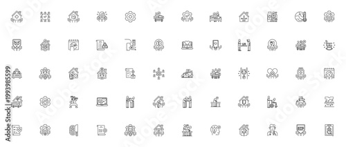 In-Home Service icon set. Vector illustration for elderly care, medical services, house cleaning, assistance, social worker, and daily needs.