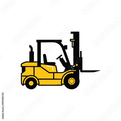 Yellow industrial forklift truck side view vector illustration.