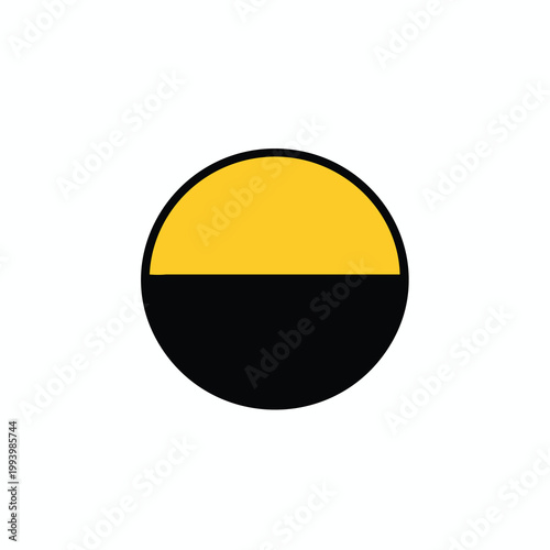 Minimalist circular graphic with horizontal split in yellow and black colors.
