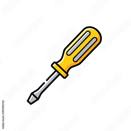 A colorful vector illustration of a yellow screwdriver isolated on a white background.