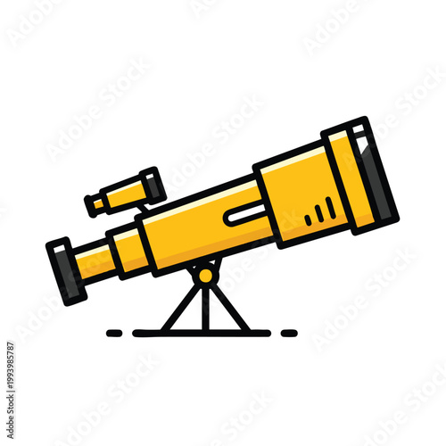Flat Vector Illustration of a Yellow Astronomical Telescope on a Stand.