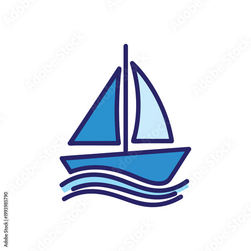 Minimalist blue sailboat icon representing marine travel and nautical adventure.
