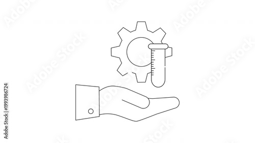 Hand Holding Gear and Test Tube Icon Representing Innovation and Science.