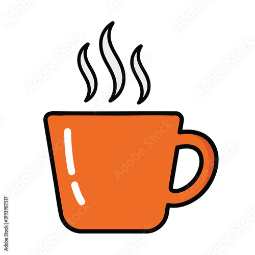 Simple orange cartoon coffee cup icon with steam.