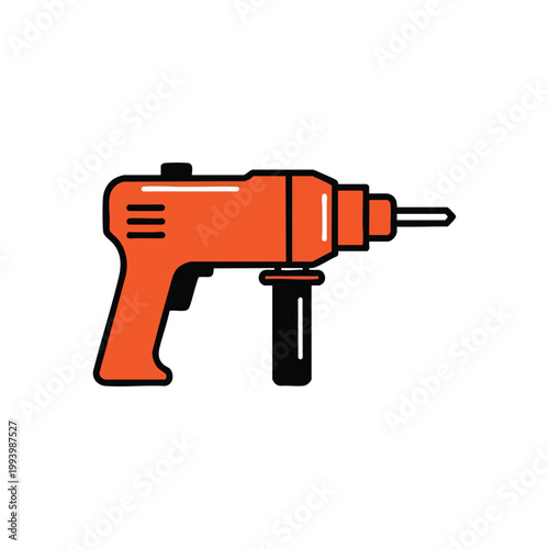 Flat vector illustration of a red handheld power drill for construction work.