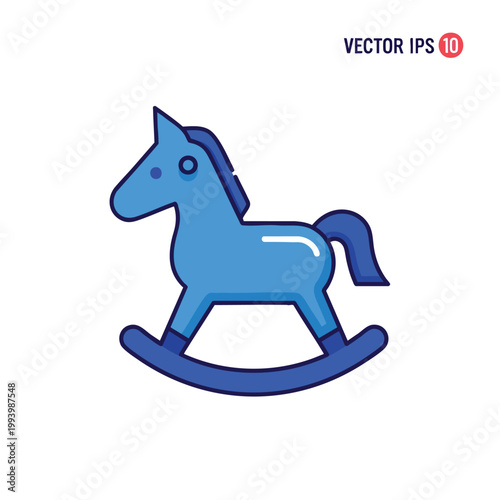 Flat vector icon design of a blue wooden rocking horse toy.