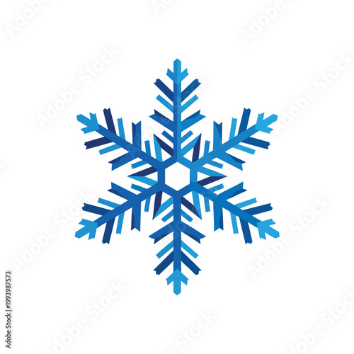Stylized blue geometric snowflake icon on white background.