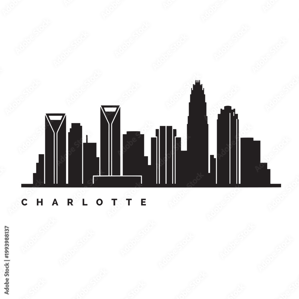 Obraz premium Charlotte skyline simple icon in black solid style, featuring a clean and minimalist silhouette of modern skyscrapers