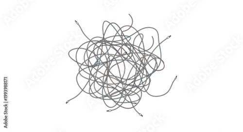 Abstract chaotic tangle of thin black lines on white background.