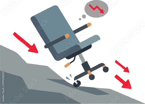 Office Chair Tumbling Down Cliff Symbolizing Business Decline