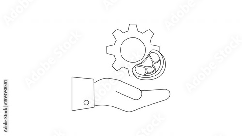 Hand Holding Gear with Coins Symbolizing Financial Success.