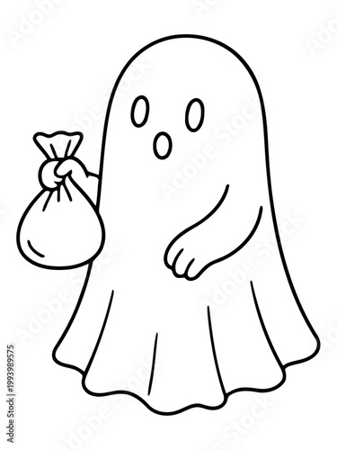 Ghost with a Gift: A charming cartoon ghost, a friendly symbol, delicately holds a small gift bag, ready to deliver a spectral surprise. A touch of spooky but delightful essence