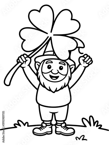 Leprechaun's Lucky Charm: A cheerful leprechaun proudly displays a large four-leaf clover, symbolizing good luck and Irish heritage. The scene is brimming with cultural symbolism.