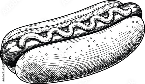 Vintage hot dog illustration a hand drawn sketch of a classic american food item