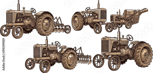 Vintage farm tractors collection a rustic display of agricultural machinery from a bygone era