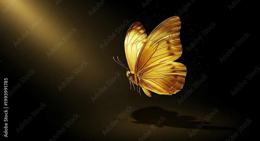 Fototapeta premium Golden butterfly against dark background
