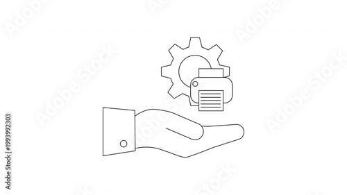 Hand Holding Printer and Gear Icon Representing Printing Services and Technology.