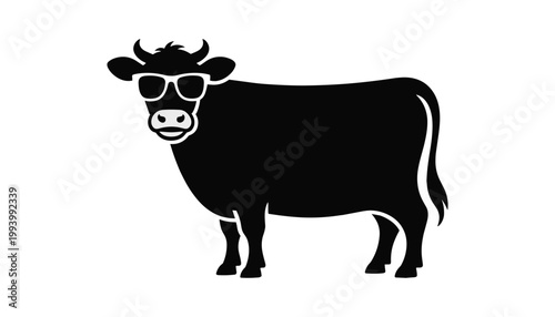Black cool cow wearing white sunglasses animal vector illustration isolated on white background