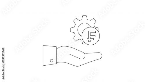 Hand Holding Swiss Franc Coin and Gear Icon.