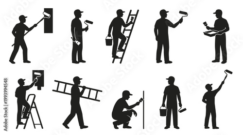 Painters and Decorators Silhouette Icons Set
