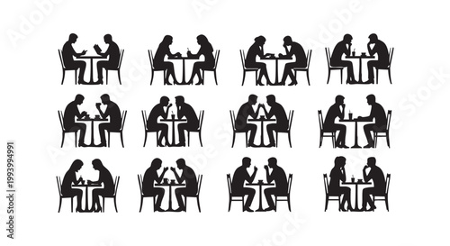 People at cafe tables, social interaction and conversation vector illustrations.