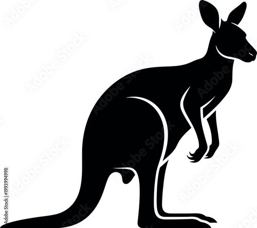Kangaroo silhouette vector, Australian wildlife animal icon, black wallaby mascot logo design