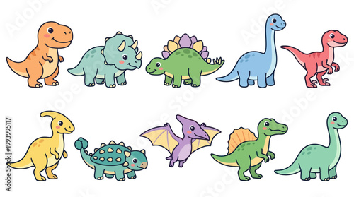 Cute Cartoon Vector Dinosaurs Set for Children's Content and Education